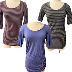 A Pea in the Pod Maternity Set of 3 3/4 Sleeve Side Ruched Shirts Size Small
